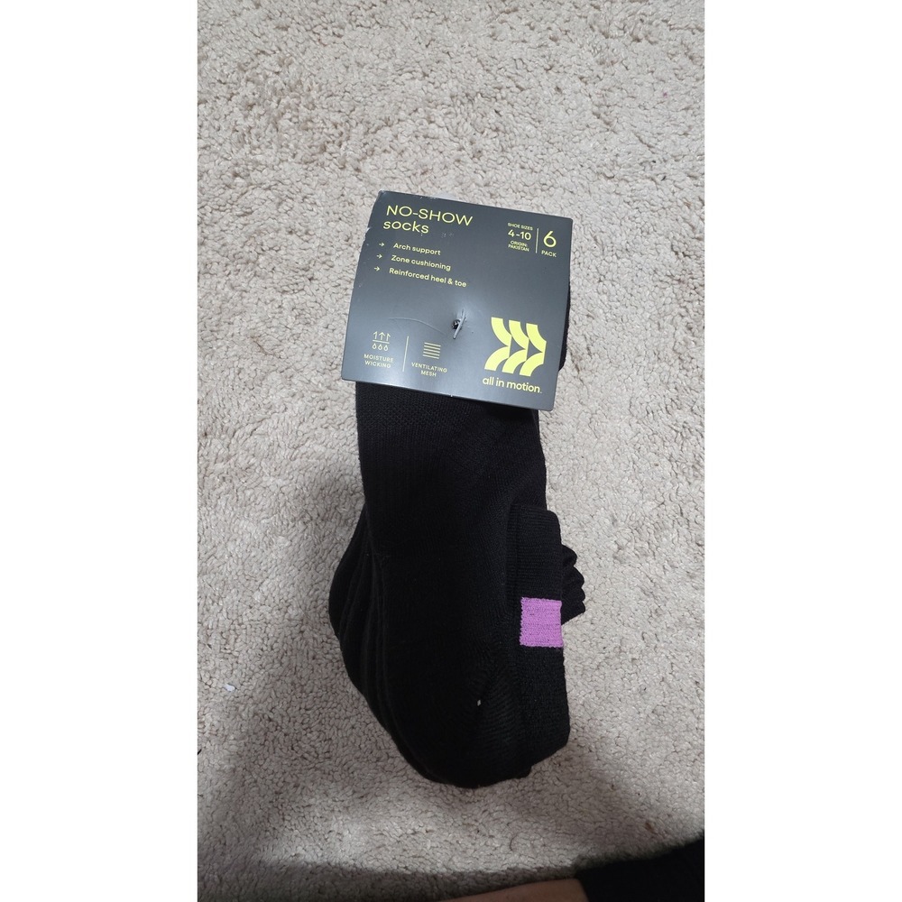 All in Motion women's 6-pack structure no-show socks in black‎